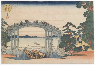 Stenen brug over de Aji-rivier bij Mount Tenpo, Edo-periode 1834 door Yashima Gakutei